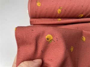 Bomuldsjersey - med fine citroner på rustrød bund
